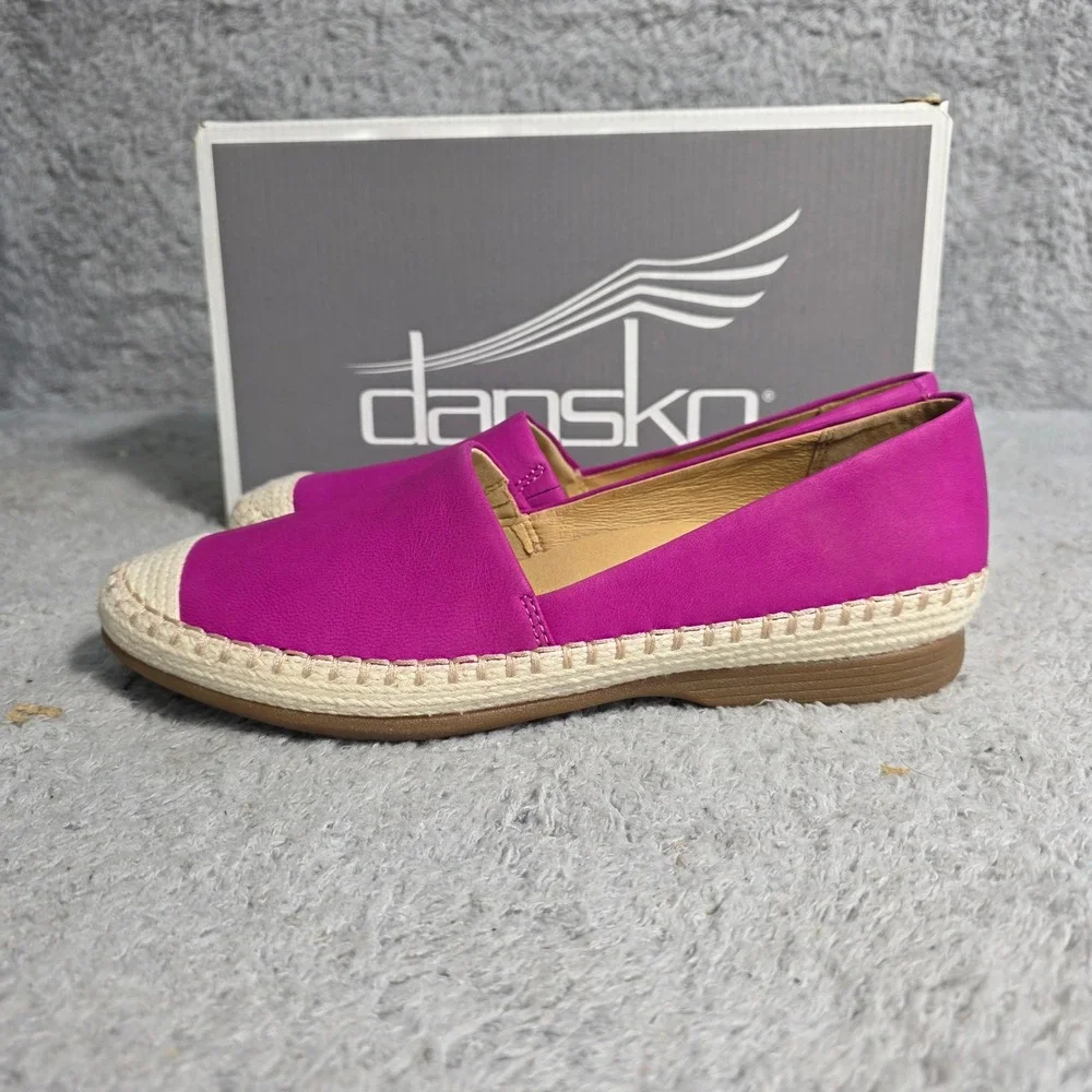Dansko Lesley Nubuck Leather Fuchsia‎ Espadrille Flats Slip On Shoes Women EU 36